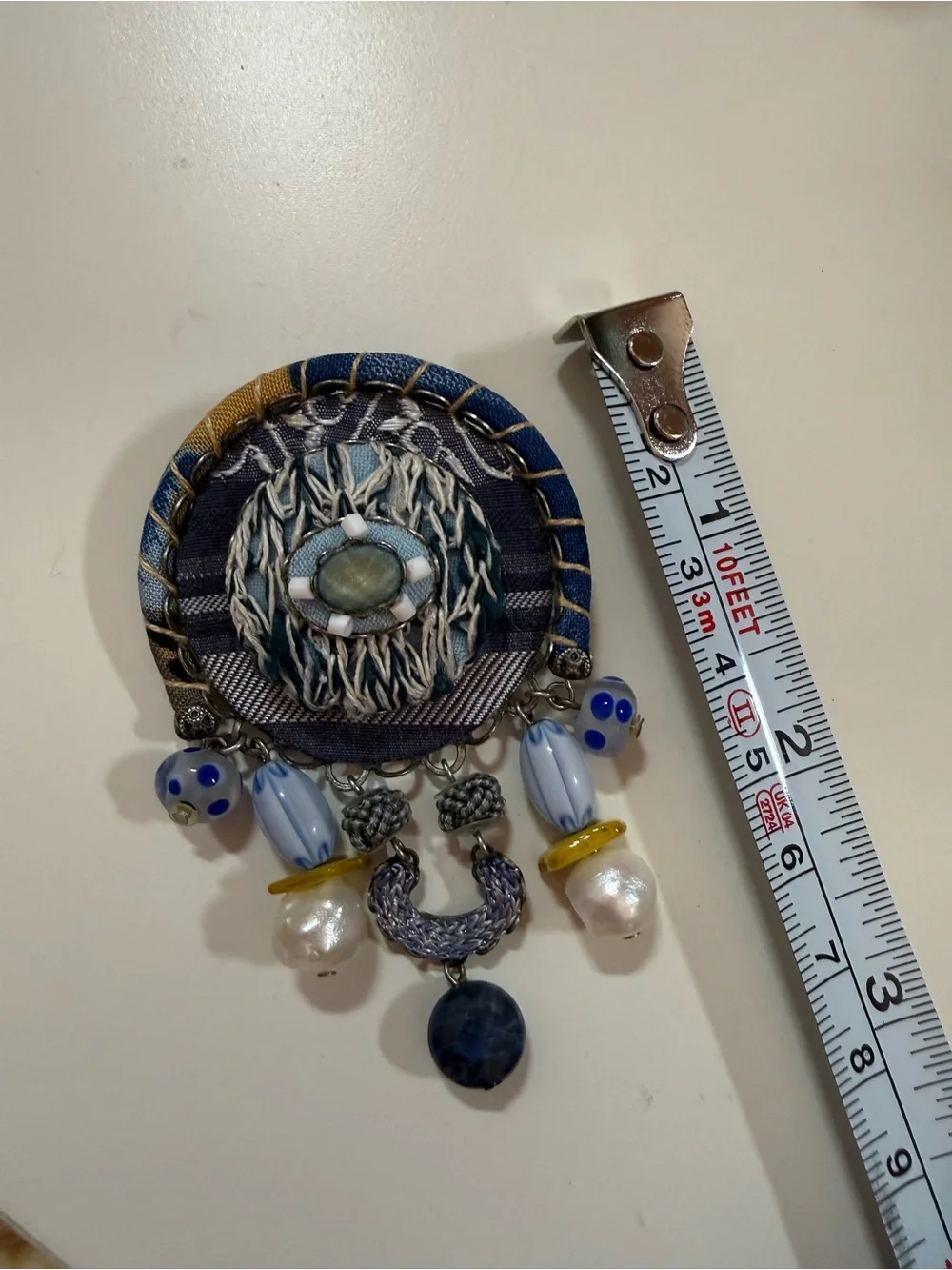 Ayala Bar artisan mixed media blue oversized brooch pendent